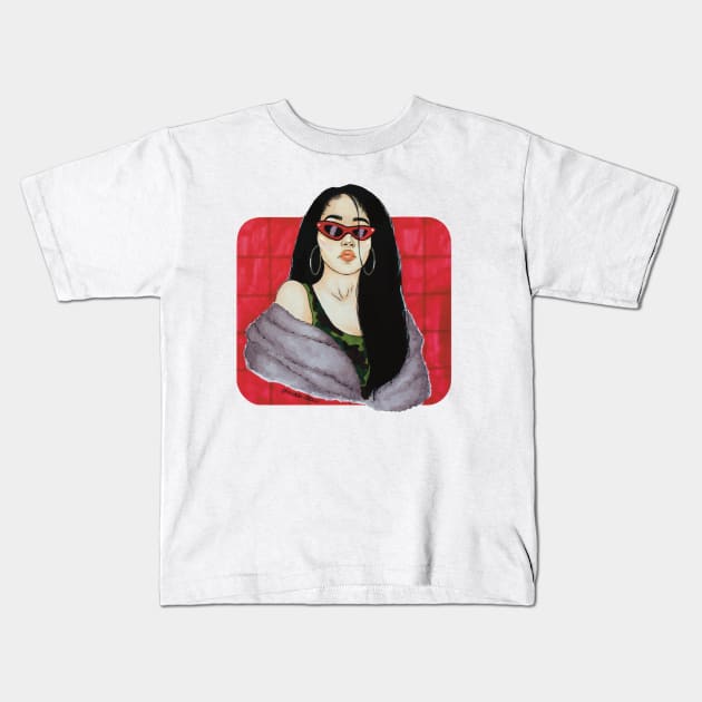 portrait girl sunglasses aesthetic Kids T-Shirt by maoudraw